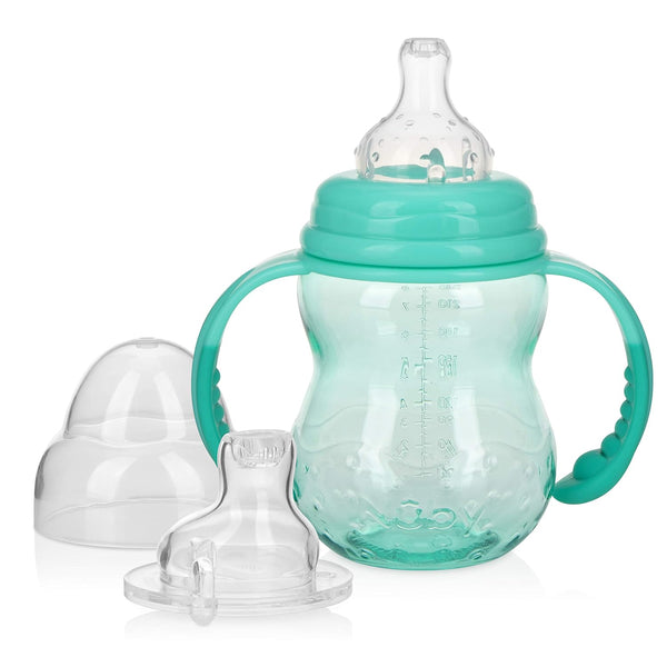Nuby 3 in 1 Baby Bottle to Training Sippy Cup, 8 Oz Toddler Cups Spill Proof with Soft Spout