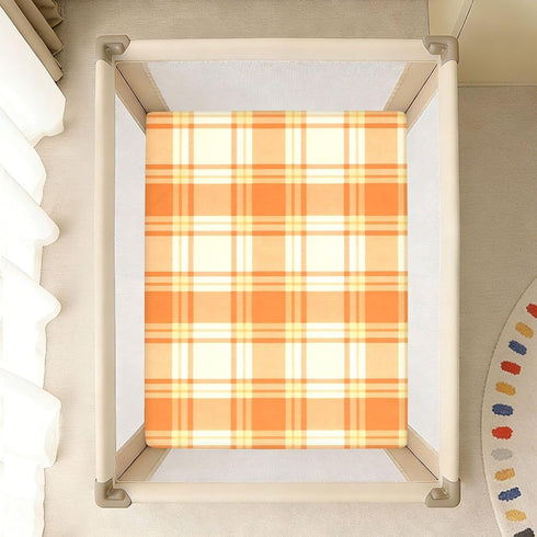 JUNZAN 52x28 Orange Scottish Plaid Baby Crib Sheets Cotton Fitted Crib Sheets for Boys Girls Standard Toldder Bed