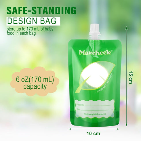 100 Pack 6oz Maxcheck Disposable Baby Food Pouches Baby Food Storage Containers Plastic Fresh Squeezed Pouches for Kids