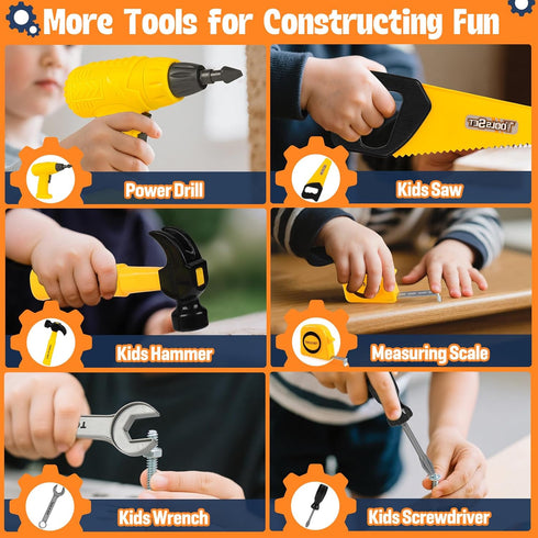 HUUIDY Set, 4+ Construction Worker Costume for Kids, Toddler Dress Up Clothes with Kids Tool Construction Vest & Hat