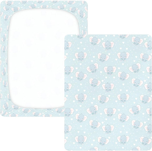 miaozhen 1 Pack 52x28 Cotton Crib Sheets for Baby Boys Girls Ultra Soft Cartoon Cute Blue Elephants Toddler Mattresses