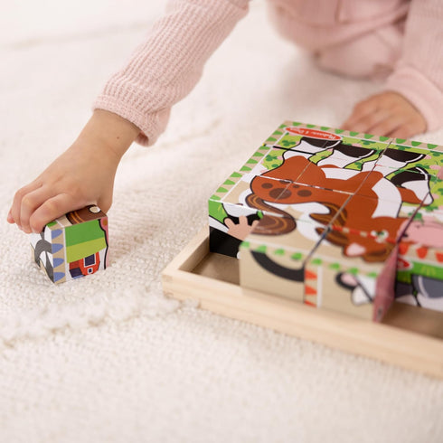 Melissa & Doug Farm Wooden Cube Puzzle - 6 Puzzles in 1 (16 pcs) - FSC Certified