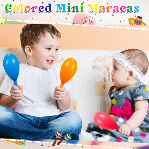 Lenwen 120 Pcs 4 Inch Mini Fiesta Maracas Bulk, Neon Maracas Shakers for Birthday Mexican Party Classroom Musical