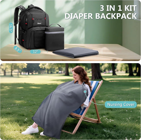 Backpack Mancro Dad Diaper Bag - Large Waterproof Travel Baby Bag for Men with Detachable Bottle Bag & Insulated