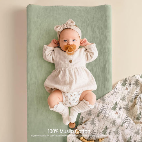 2-Pack lulumoon Muslin Changing Pad Cover: Soft Breathable Cotton Boho Forest Print for Baby Boys - Nursery & Baby