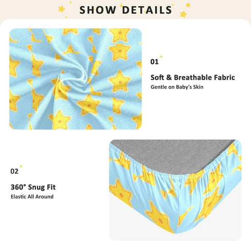 miaozhen 1 Pack 52x28 Cotton Baby Crib Sheets Ultra Soft Yellow Christmas Stars Crib Mattress Sheet for Nursery de cuna