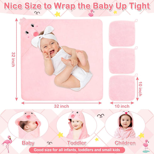 Sublaga 4 Set, 32x32 3 Pcs Baby Towels and Washcloths Hooded Baby Towel, Soft and Absorbent Baby Bath Towels, in Baby