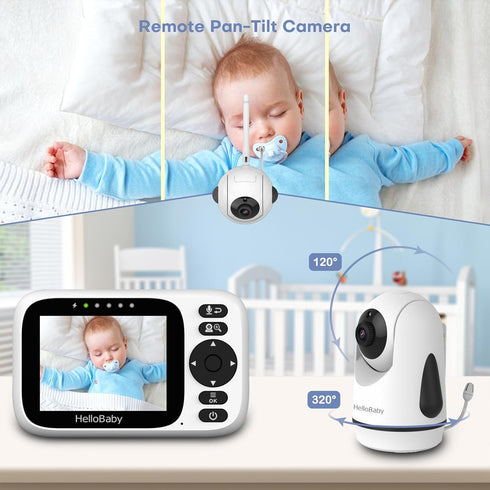 HelloBaby 3.2 2-Way Vision,ECO/VOX,1000ft, Monitor No WiFi Video Baby Monitor with Camera and Audio - Screen, Talk