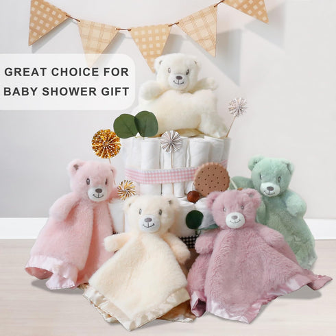 Bear Baby Security Blanket, Soft Fluffy Lovey for Girls, Cuddly Bear Stuffed Gift for Newborn Infants, Pink 13.5 Inch