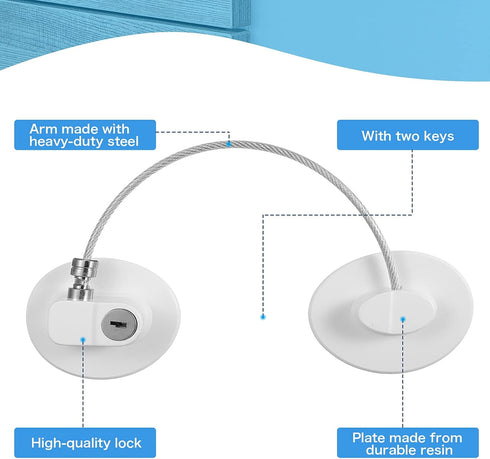 8 Pieces Refrigerator Lock with 10 Keys, Fridge Lock and Child Safety Cabinet Locks with Strong Adhesive (White)