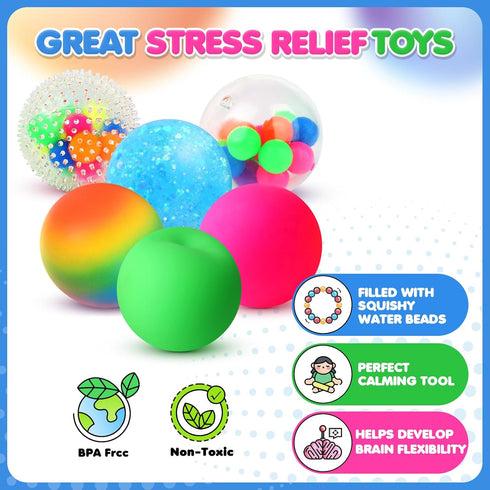 6 Set Squishy Sensory Stress Squeezing Balls forAdults: Best Calming Tool to Relieve Anxiety, Vent Mood and Improve