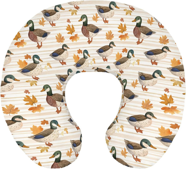 Wicbfdfv Thanksgiving Mallard Duck Maple Leaves Stripe Nursing Pillow Cover Ultra-Soft Comfortable for
