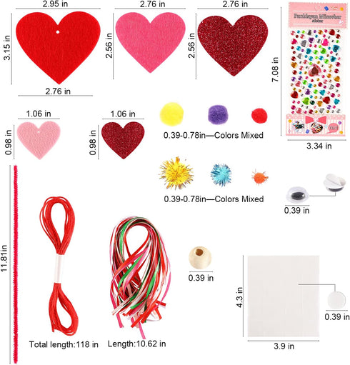 Valentine's Day Crafts for Kids - 361PCS DIY Heart Craft Set, 108 Hearts, 50 Googly Eyes, 60 Pom Poms, Craft Supplies
