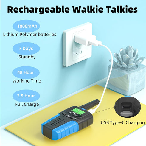 Kids Walkie Talkies Rechargeable 3 Pack, Long Range Walky Talky for Family Games, Mini 2 Way Radio Toy for Ages 3-12