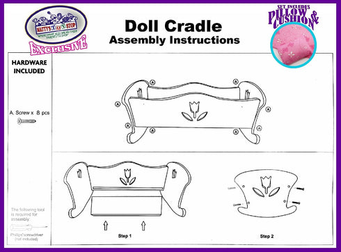 18 Inch (18" Matty's Toy Stop Doll Furniture Wooden Doll Rocking Cradle (Crib) with Pink Pillow & Cushion - Pink/White