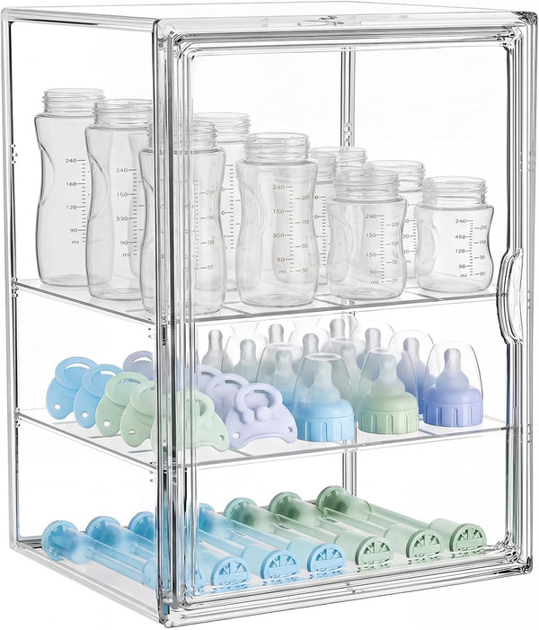 Baby Bottle Storage Organizer for Countertop, X-Large Clear Bottle Organizer, Baby Bottle