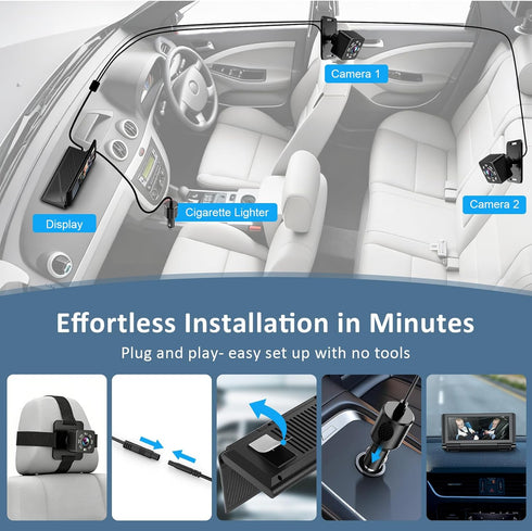Shynerk Baby 2 6.86" 1080P Baby Car Camera for Kids, HD Split Screen Baby Monitor with Dual Backseat Cameras and IR