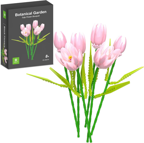 ZONECYTD Flower Bouquet Building Toy Set Tulips, Botanical Building Blocks for Adults Home