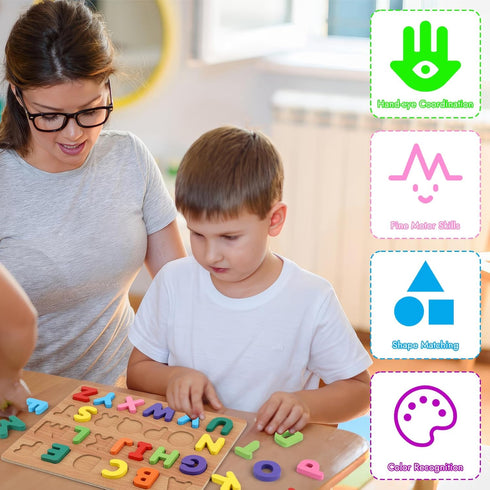 3 4 5 Alphabet Puzzle, Wooden Puzzles for Toddlers Year Old, ABC Letter Puzzle, Educational Learning Toys for Kids
