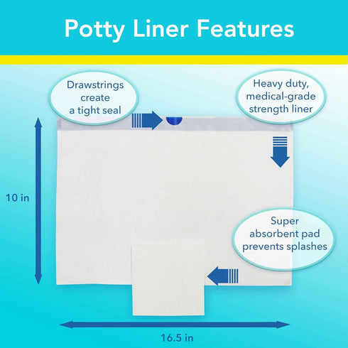 Pack 30 Disposable Potty Liners of Liners - Never Clean A Potty Again - PottyMate Liners with Super Absorbent Pad