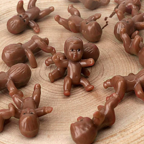 60 Mini Plastic Baby Dolls 1 Inch for Baby Shower Party Favors, Decorations, Crafting Non-Edible Cake Toppers (Dark)
