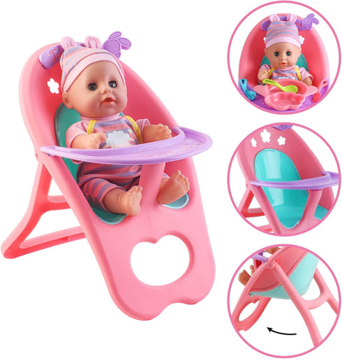 deAO Baby Doll Set with 20 Pieces Accessories, Crib Bed, High Chair, and Stroller Play Set