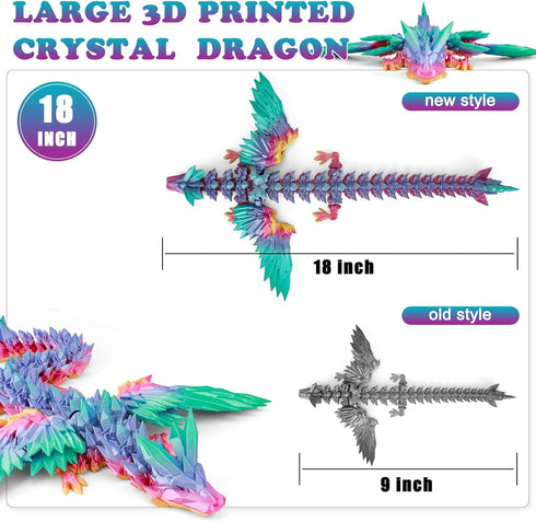VUTIKPIX 18" 3D 3D Printed Dragon with Wings, Large Printed Animals, Articulated Crystal Dragons ToysAdults Desk Fidget