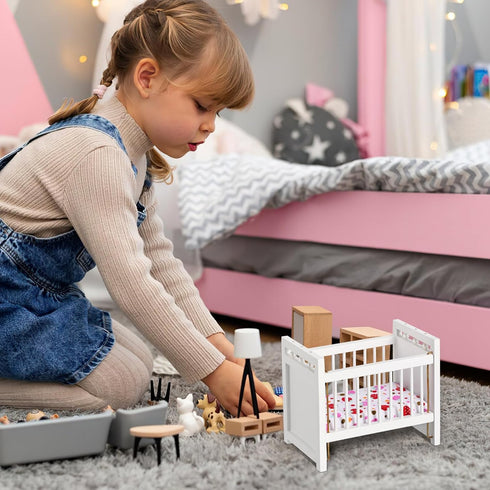 NUOBESTY Miniature Dollhouse Furniture Mini Crib Doll Cradle Decoration for Miniature Dollhouse Party Kit