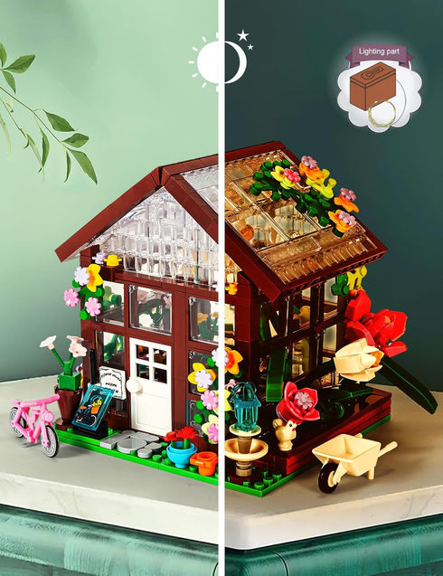 Set (579Pieces) SEMKY City Series Flower House Building Blocks with LED Lights, Creative Flower House Model Gifts