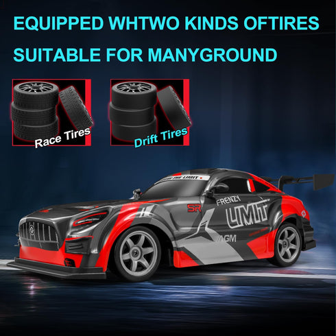 ACAMMZAR 1:16 RC Drift Car, 25KM/H 4WD High Speed Remote Control Cars for Kids, with LED Lights, Two Batteries