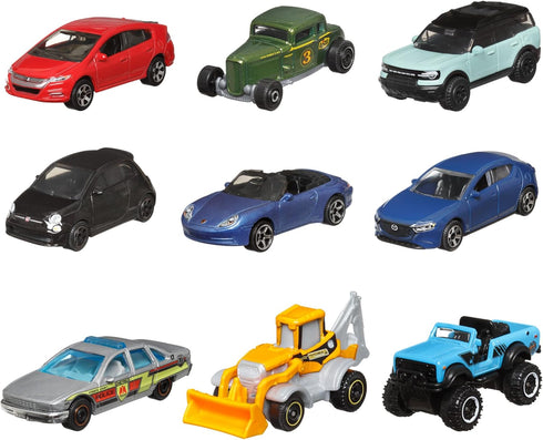 9-Pack 1:64 Matchbox Die-Cast Scale Toy Cars, Construction or Garbage Trucks, Rescue Vehicles or Planes (Styles May
