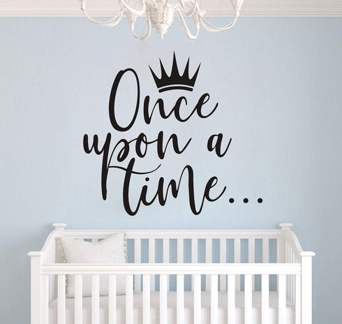 Once Upon a Time Wall Sticker Art, Crown Vinyl Decals for Kids Princess Room, Nursery Decoration, 42X38CM (Black)