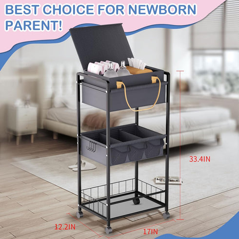 TUDALLK Organize-3 Diaper2In1 Baby Diaper Caddy Tier RollingDiaper Cart Newborn essentials Caddy With Dividers