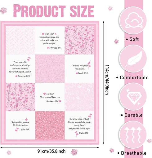Oudain Christian Baby Blankets for Baby Blanket with Bible Verses Scripture Flowers Paisley Baby Receiving Baptism Blanket Christian Christening Gifts for Newborn Kids, 30 x 40 Inch (Pink) by Oudain
