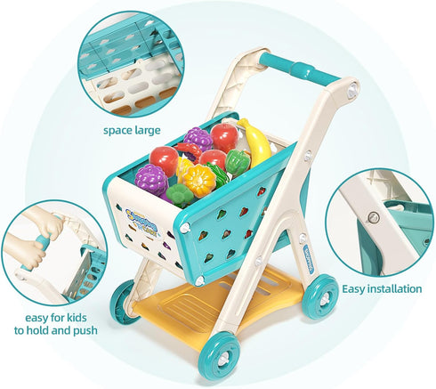 102pcs Set 3+ Jovow Kids Shopping Cart Trolley Play with Pretend Food and Accessories,Perfect for Ages Pretend Play