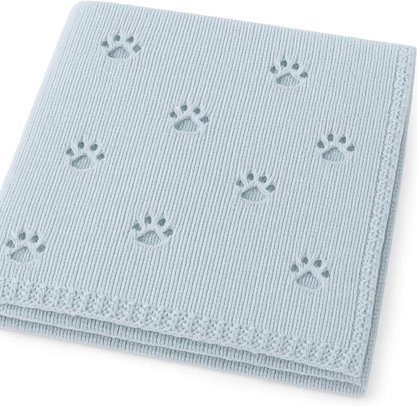 LullabyMall Knit Baby Blanket with Paw Print Pattern Soft Lightweight Breathable Newborn