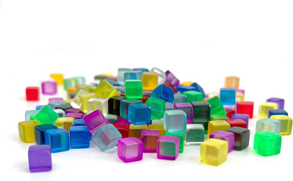 200PCS 8mm/0.3" D6 Blank Dice Set: Clear Square Corner Mini Standard Multi-Colored 6-Sided Cube Bulk Pack