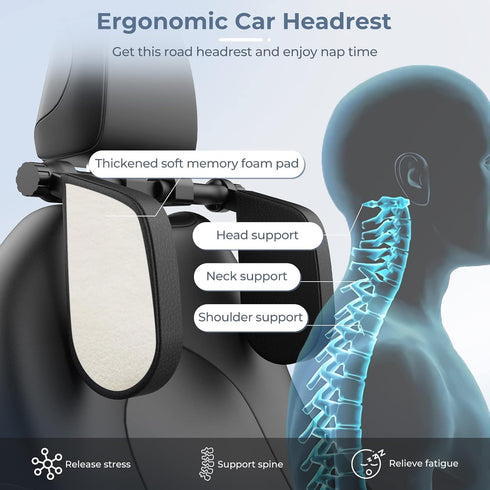 Yoocaa Adjustable Car Headrest Pillow, Road Pal Headrest, U-Shaped Travel Sleeping Pillow for Kids & Adults, Head Neck