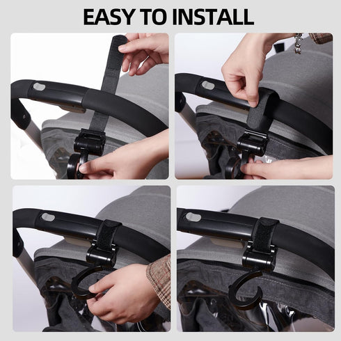 4 Pack, 360 10 lbs SUNVENO Stroller Hooks for Diaper Bag Baby Travel Essential Heavy Duty Rotating Clips, Universal