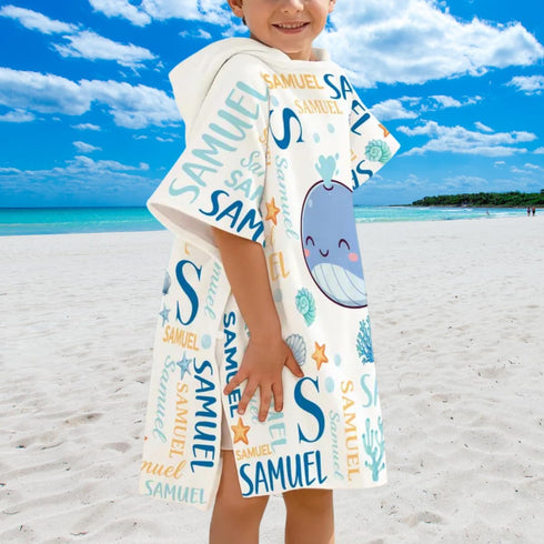 Summer Cute and Beachy Custom Name Personalized Kids Hooded Towel, Toddler Beach Cover Up, Pool Party Gift, Baby