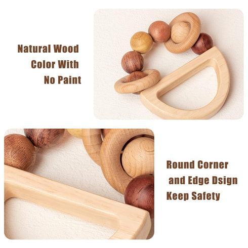 Wooden Baby Rattles 0-6 Months, Montessori Color Rings for Newborns 6-12 Months, Toddler Toys 1-3