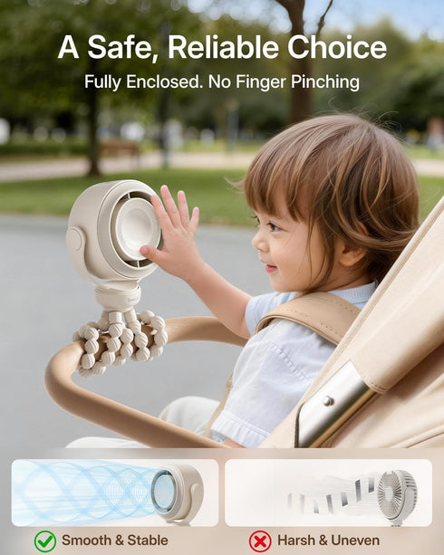 Pinch-Proof 10H 5-Speed SWEETFULL Portable Stroller Fan, Baby Fan, Battery, Quiet Mini Clip on Fan, USB-C Rechargeable