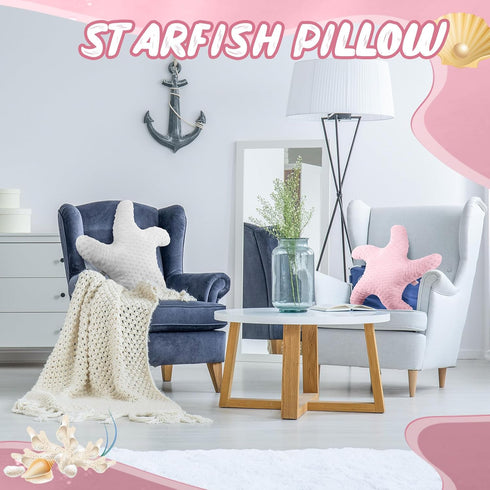 Tatuo 2 Pcs Starfish Pillow, 20'' Cute Beach Shaped Throw Pillows, Plush Ocean Star Stuffed Toy