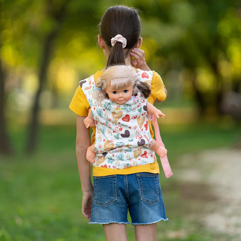 Baby Doll Carrier for Kids - Adjustable Straps Doll Carrier for Little Girls - Pink Love Design