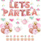 JOPARY Tea Party Decorations with LET'S PAR TEA Aluminum Foil Balloons, Floral Hanging Decorations for Party Decor