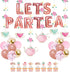 JOPARY Tea Party Decorations with LET'S PAR TEA Aluminum Foil Balloons, Floral Hanging Decorations for Party Decor