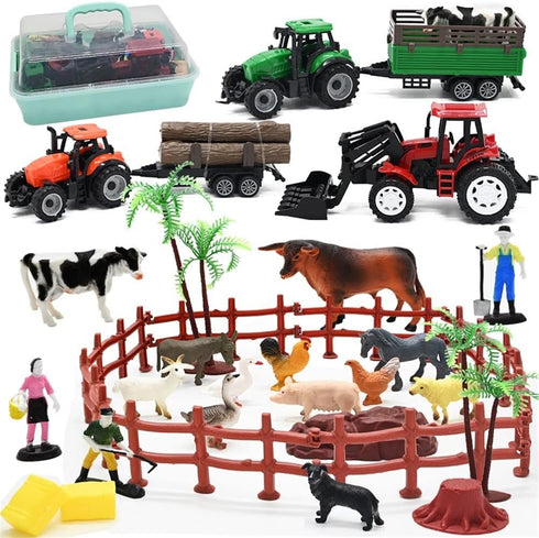Farm Animals Figures Playset, 40 Pcs Farm Toy Tractor with Plastic Farm Animals Figurines, Farmer Truck Toy with