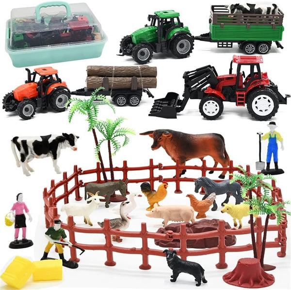 Farm Animals Figures Playset, 40 Pcs Farm Toy Tractor with Plastic Farm Animals Figurines, Farmer Truck Toy with