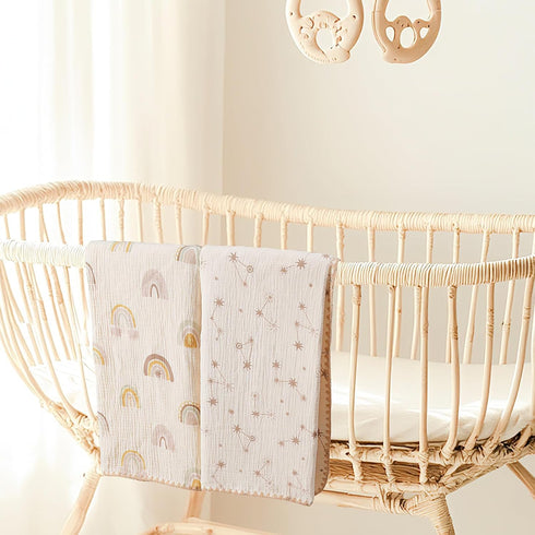 40x40 Inch-Constellation Baby Blanket with Dotted Double Layers Muslin Soft Swaddle Blanket Cotton Neutral Receiving