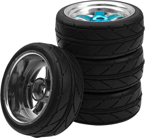 2.59in Rubber Tires & 12mm Hex Plastic Wheel Rims Set for Traxxas Kyosho HPI Tamiya Associated 1/10 RC Car